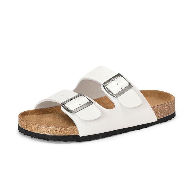 mysoft Womens Flat Sandals Cork Footbed Slides 2 Straps Adjustable Buckle Slip On Summer with +Comfort Shoes - Image 1